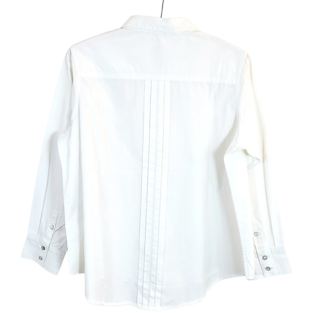 NWOT SUNDANCE Tessa Tuxedo Pleated Button Down Shirt Off White Medium Petite - Picture 3 of 8